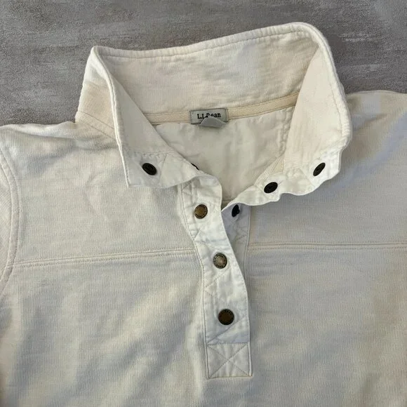 LL Bean White Quarter Snap Pullover Sweatshirt Womens Medium Regular Cotton - Picture 5 of 5